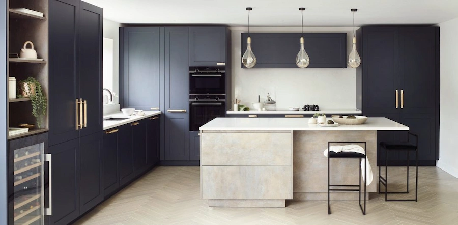 blue kitchen with dark cabinets Work So Well